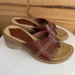 VTG Y2K Faded Glory 6.5 Platform Chunky Stitched Sandals Italy Leather Slides